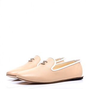 Chanel 2016 Beige/White Leather CC Smoking Loafers size 37.5